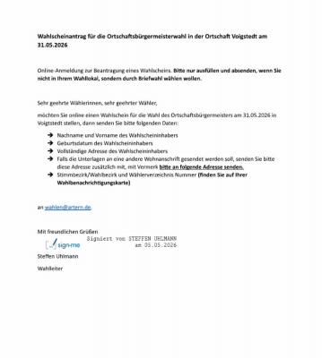 Wahlscheinantrag für die Ortschaftsbürgermeisterwahl 