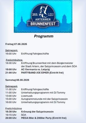 Programm Arterner Brunnenfest vom 07.08-09.08.2026