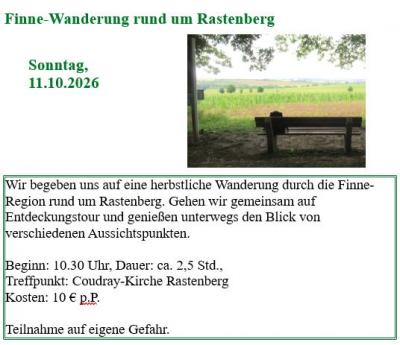 Finne-Wanderung rund um Rastenberg Sonntag, 11.10.2026