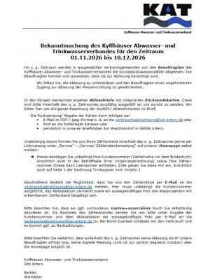 Ablesung der Zählerstände KAT 01.11.2026 - 10.12.2026